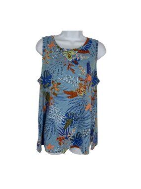 Logo by Lori Goldstein Beach to Street Floral Sleeveless Blue Tank Top Size L